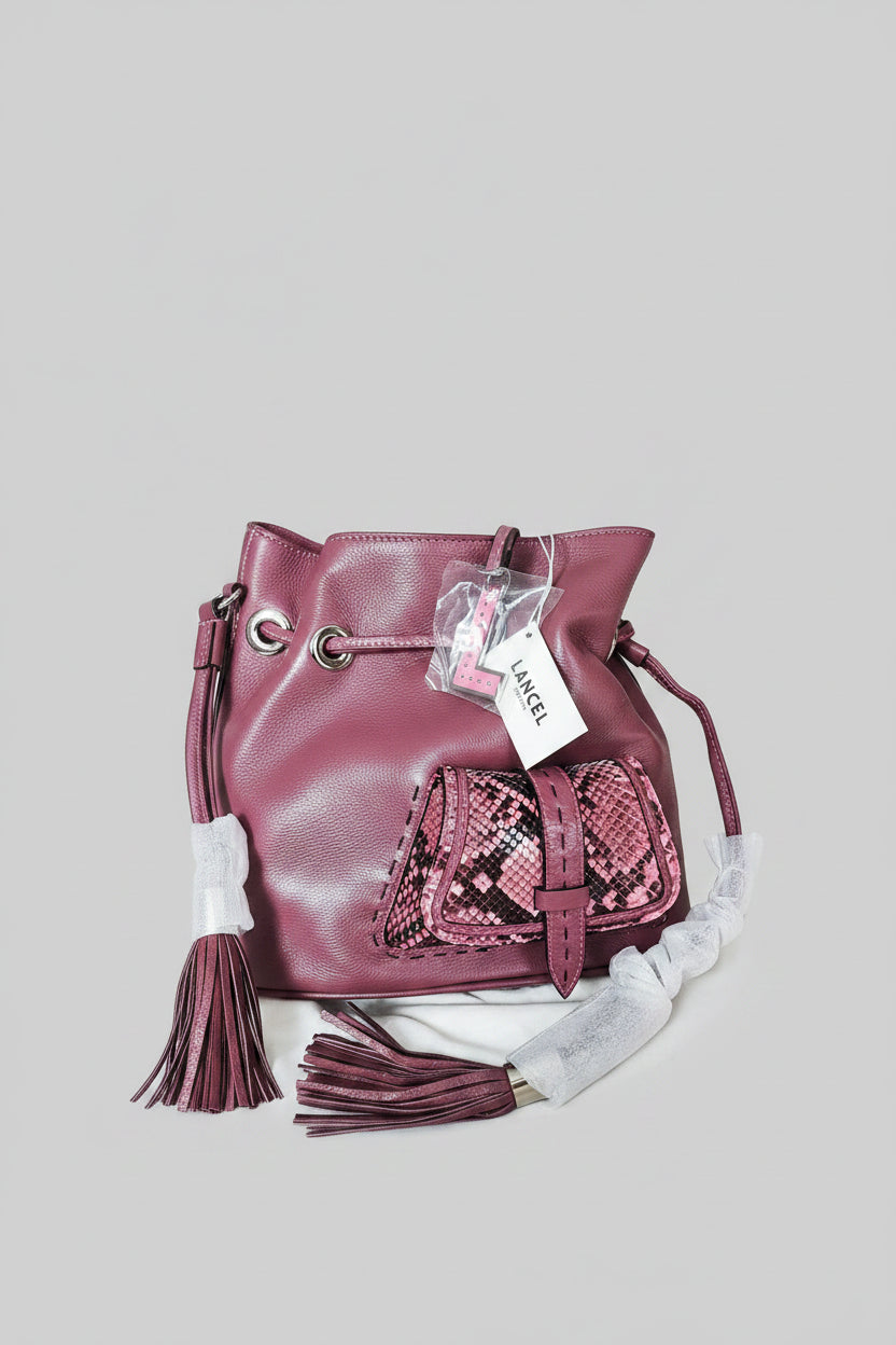 Sac seau Lancel Premier Flirt en cuir grainé façon python – Prune