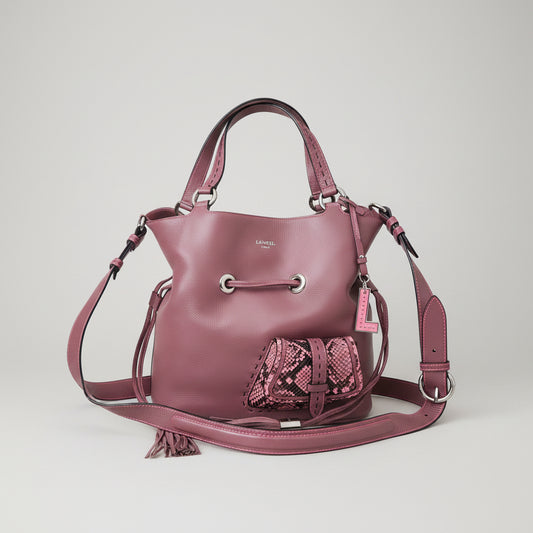 Sac seau Lancel Premier Flirt en cuir grainé façon python – Prune